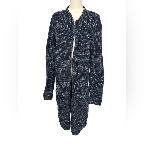 J. Jill Blue Marled Melange Long Knit Open Front Cardigan Sweater Sz M Tall - Picture 3 of 14